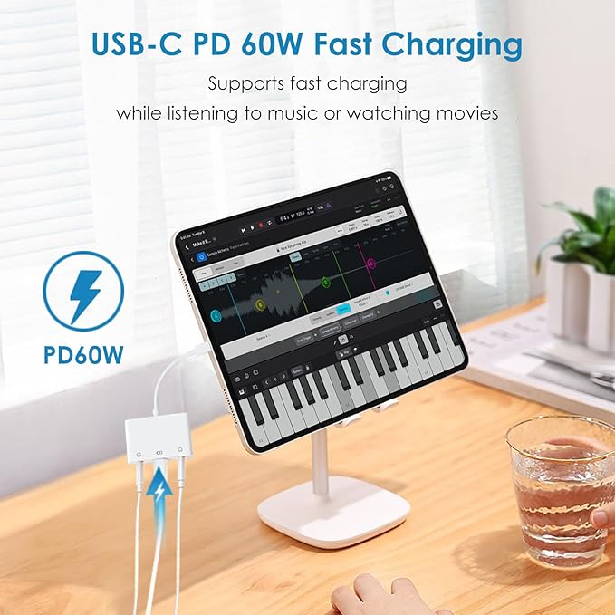 USB C to 3.5mm Audio Adapter, 3-in-1 Aux to USB C Headphone Splitter with PD Fast Charging, 3.5mm to USB C Headphone Jack Adapter Compatible with iPhone 15/16, iPad Pro, Galaxy S24/S23, and More
