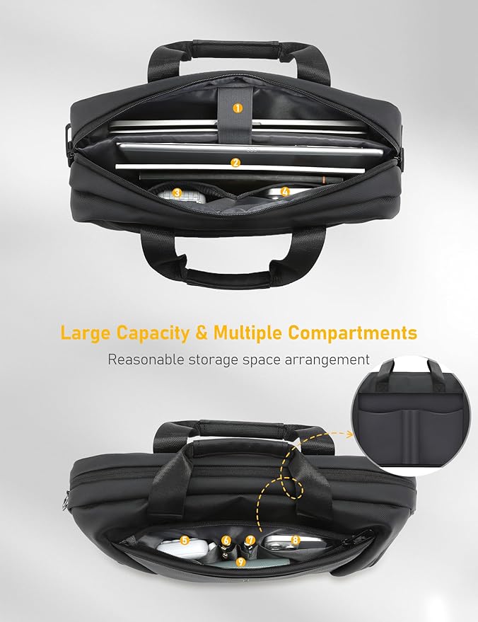 15-16 Inch Laptop Shoulder Bag Business Briefcase Water Resistant Computer Messenger Bags Compatible with MacBook Pro 16, MacBook Air 15 M4, HP, Dell, ASUS Notebook, Black