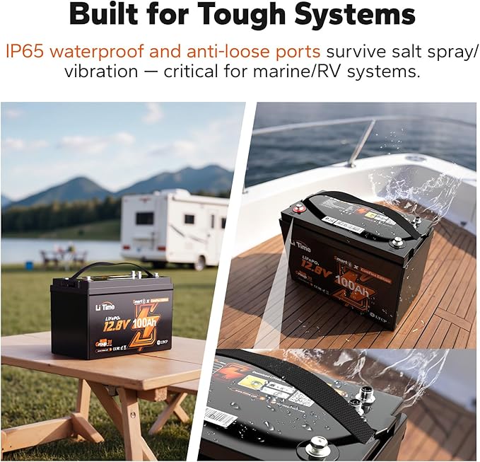 LiTime 12V 100Ah LiFePO4 Group 31 Battery, Compatible with Victron, Built-in 100A BMS & Bluetooth, Low-Temperature Protection, CAN/RS485 Communication, Ideal for Trolling Motors, Marine, RV & Off-Grid