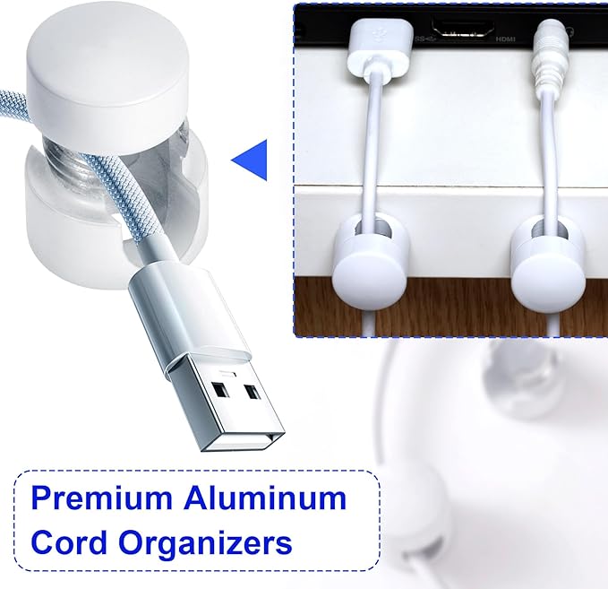 3 Sets Charger Holders for Cords, Adjustable Cable Anchor Holders, Adhesive Metal Cord Clips, Cable Management Wire Organizers for Desk, Office, Nightstand - White, Silver, Red Bronze