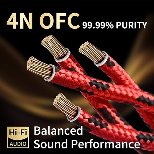12 AWG Audiophile HiFi Speaker Audio Cable–4N OFC Core,24K Gold-Plated Banana Plugs with Nylon Braid,Compatible with Amplifier,Speakers,AV Receiver & Home Theater(6.56ft/2m) 2-Pack