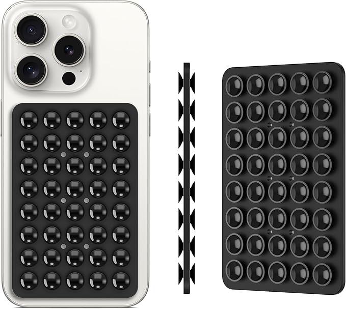 Silicone Double Sided Suction Phone Case Mount, Detachable Hands Free & Strong Grip Holder for Selfies & Videos, Compatible iPhone Android (Black, 1Pack)