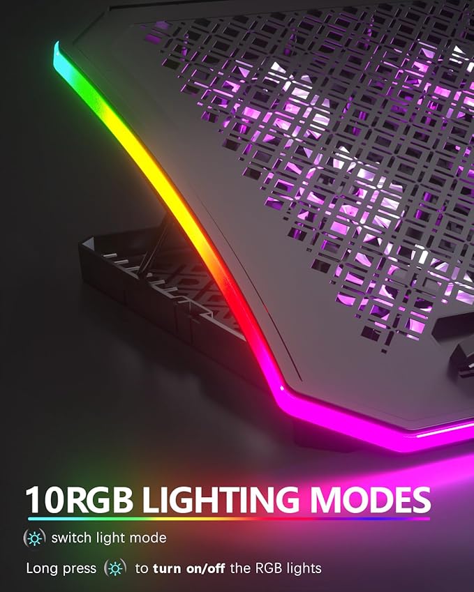 KeiBn Laptop Cooling Pad, Gaming Laptop Fan Cooling Pad with 9 Quiet Fans, RGB Laptop Cooler for 15.6-17.3 Inch, Cooling Pad for Laptop with 7 Height Stands, 2 USB Ports, Phone Stand-Purple