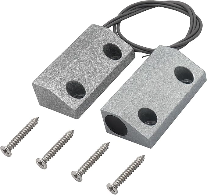 Magnetic Reed Switch Wired Surface Mount Normally Closed NC Contact Sensor Alarm Magnetic Door Switch with 2 Wires, Zinc Alloy Sliver, MC-56