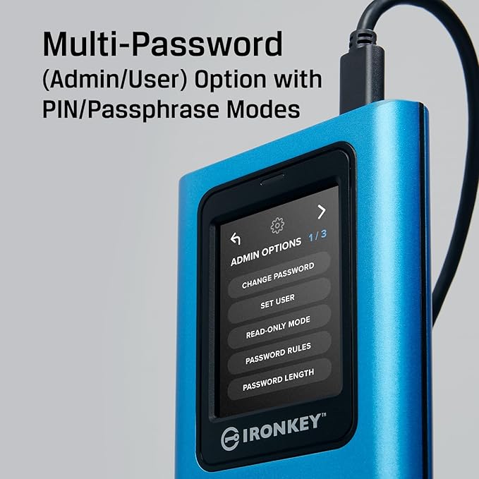 Kingston IronKey Vault Privacy 80 3.8TB External SSD | FIPS 197 | XTS-AES 256GB Encrypted | Touch Screen PIN | Secure Data Protection | IKVP80ES/3840G
