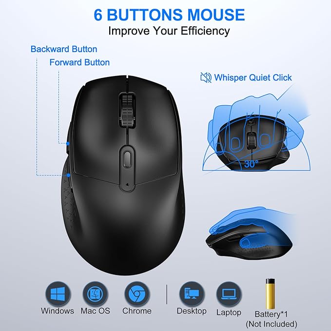 EDJO Wireless Keyboard and Mouse Combo, Full-Size Ergonomic Wireless Computer Keyboard with Wrist Rest, Phone Holder, Sleep Mode, Comfortable Natural Typing Set for Windows, Laptop, Mac, PC