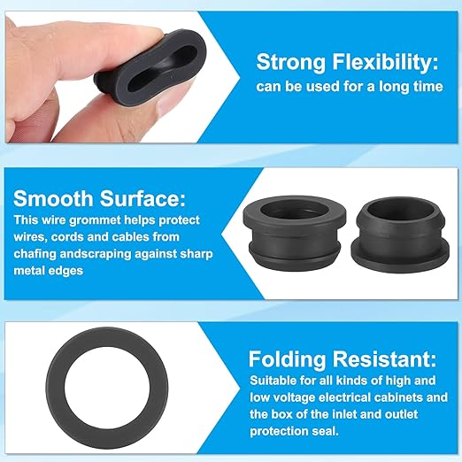 PATIKIL 24mm / 15/16 Inch Drill Hole,3/4 Inch ID Rubber Grommets, 3Pcs Top Hat Grommet for Wiring Eyelet Ring Gasket Automotive Firewall Cable Hole Plugs Wires Protection, Black