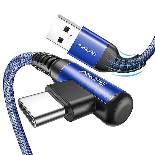 1.6FT USB to USB C Cable, 3.1A C Charger Cable Fast Charging Right Angle, Type C Cable Samsung Resistant Nylon Braided Compatible with Galaxy S22 S21 S10, Note 10 9 A51 LG G8 G7 Charging Cord