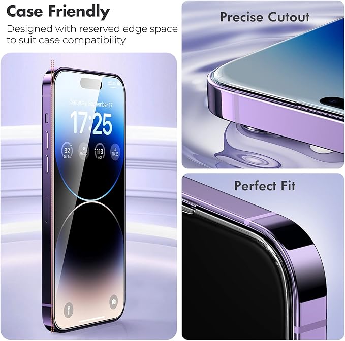 UNBREAKcable 3-Pack Screen Protector for iPhone 14 Pro, Double Shatterproof Tempered Glass [Easy Installation Frame] [9H Hardness] [99.99% HD Clear] [Case Friendly] for iPhone 14 Pro 6.1 inch