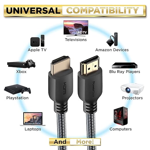 PowerBear 4K HDMI Cable 10 ft [2 Pack] High Speed, Braided Nylon & Gold Connectors, 4K @ 60Hz, Ultra HD, 2K, 1080P, ARC & CL3 Rated | for Laptop, Monitor, PS5, PS4, Xbox One, Fire TV, Apple TV & More