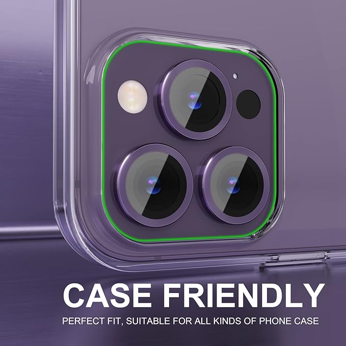 Choiche [3+1 for iPhone 14 Pro/iPhone 14 Pro Max Camera Lens Protector, 9H Tempered Glass Camera Cover Screen Protector Metal Ring Decoration Accessories (Purple)