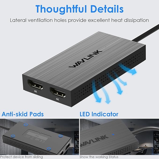WAVLINK USB-C & USB-A to Dual HDMI Adapter 4K@60Hz for 2 Monitors, DisplayLink Certified, Compatible with Mac M1/M2/M3, Windows, ChromeOS, Android, HarmonyOS (No Linux/iPad/iOS/HDCP)