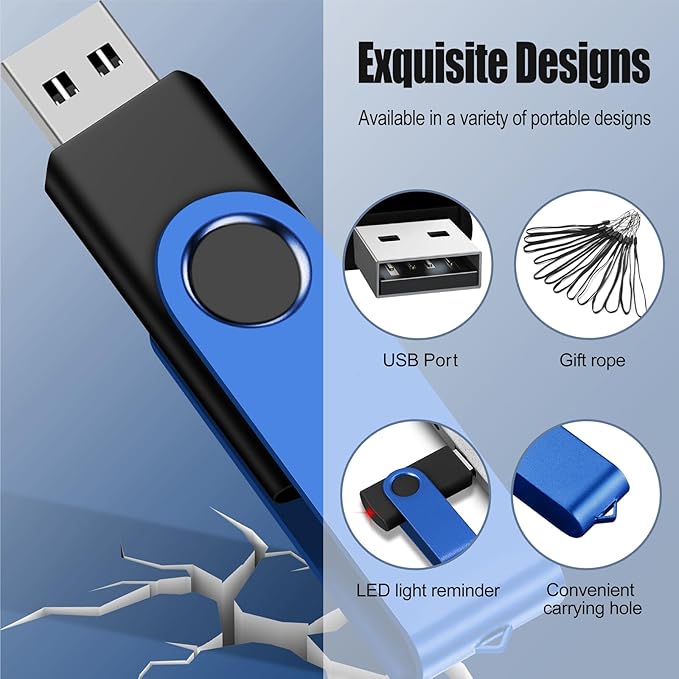 EASTBULL 16GB USB Flash Drive 20 Pack with Lanyards USB 2.0 Jump Drive Memory Sticks Blue 20PCS