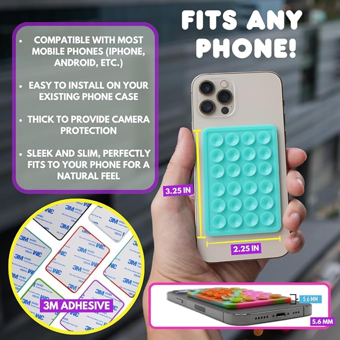 Suction Phone Case Mount, Sillicon Adhesive Phone Accessory for iPhone and Android, Hands-Free Fidget Toy Mirror Shower Phone Holder, Tiktok Videos and Selfies (Red)