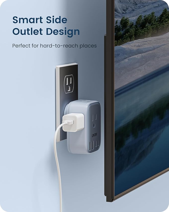 LENCENT Multi Plug Outlet Extender with USB C, 4 AC Electrical Outlet Expander with 4 USB Charger Cube, Small Multiple Wall Tap Plug Splitter for Home Office Travel Cruise Dorm Essentials- Blue