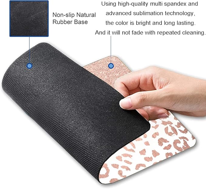 Mouse Pad, Animal Print Mouse Pad Custom Design, Square Waterproof Mouse Pad Non-Slip Rubber Base MousePads for Office Laptop, 9.5"x7.9"x0.12" Inch(Pink Glitter Leopard)