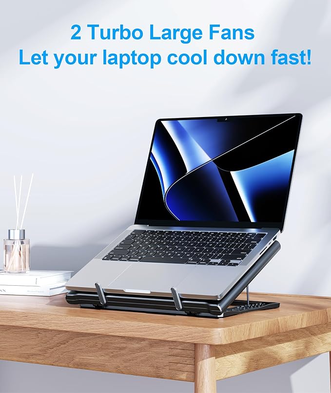 Laptop Cooling Pad Stand, Laptop Cooler with 2 Silent Fans for 10-15.6 Inch Laptops,6 Levels of Height Adjustable Wind Speed with 2 USB Ports (Black)