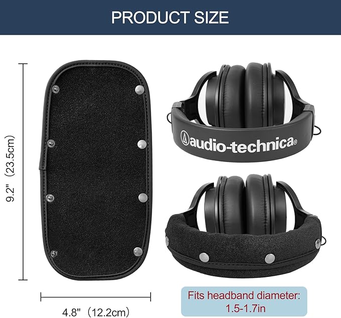 GEVO Protective Headband Cover for Audio Technica ATH M50, M50X, M50XBT, M40X M Series, Corsair Virtuoso & More, Machine Washable, No More Flaking Leather, Easy Installation, No Tool Needed | Black