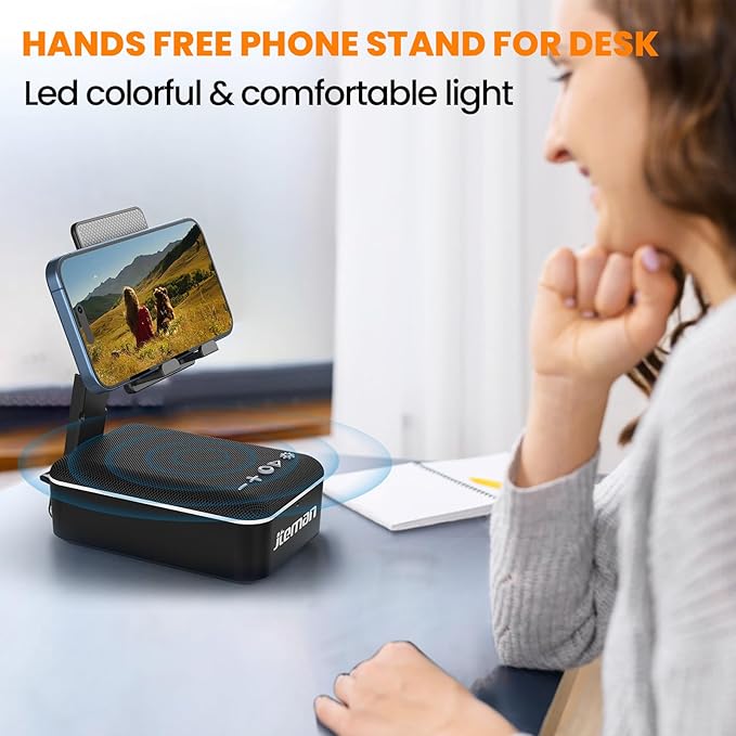 JTEMAN Gifts for Men Women,Cell Phone Stand with Bluetooth Speaker,LED Light,and Lanyard,Cool Tech Gadgets,Unique Birthday Gifts for Men Husband Mom Dad