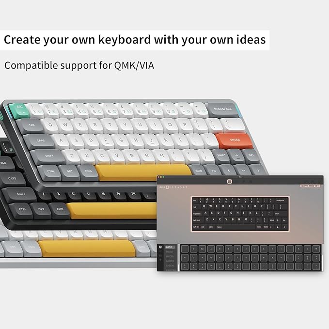 nuphy Air60 V2 Portable Wireless Keyboard 60% Low Profile Mechanical Keyboard Support QMK/VIA Compatible with Windows/mac OS/Linux Supports Bluetooth 5.1/2.4GHz/Wired (USB-C) Grey-Gateron Moss Switch