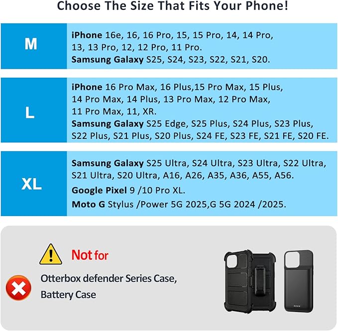 Phone Holster for Belt with Metal Clip and Magnetic Closure Compatible with iPhone 16/15/14/13/12 Pro Max, Galaxy S25/S24/S23/S22 Plus & FE for Everyday Protection, L-Blue