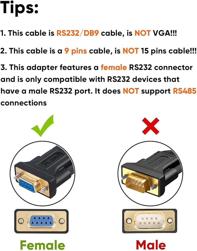 CableCreation [2-Pack] USB to RS232 Adapter with PL2303 Chip 3.3 FT, USB 2.0 to RS232 Female DB9 Serial Converter Cable for Cashier Register, Modem, Scanner, Digital Cameras, CNC, 1M Black