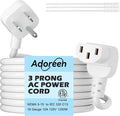 Adoreen 6 Ft Computer TV Replacement Power Cord White, Low Profile Flat Plug to 90 Degree Angled L-Shaped 18AWG 3-Prong AC Universal Power Supply Cable for Printer, PC, Monitor TV LCD, ETL+Ties