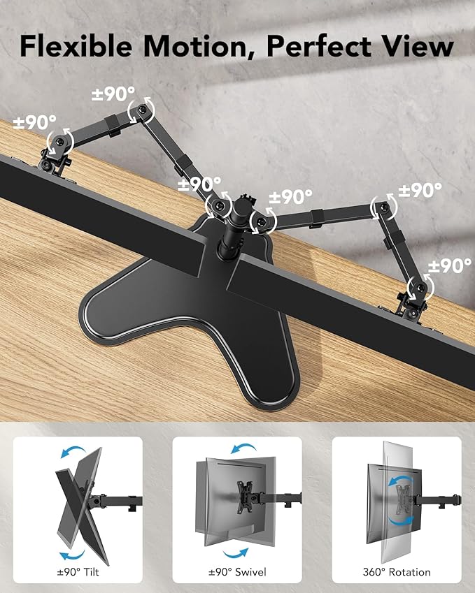HUANUO 32 inches Dual Monitor Stand up to 17.6lbs per Arm, High-Grade Aluminum Free-Standing Dual Monitors Mount for 2 Screens. Fully Adjustable Dual Monitor Stand for Desk with Tilt, Swivel, Rotation