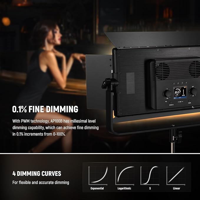 NEEWER 100W Bi Color LED Panel Video Light Kit, 960 LEDs 38600Lux@0.5m 2500K-8500K CRI96+/TLCI97+ 0-100% Dimming, APP/2.4G/Panel/DMX Control for Pro Studio Photography Recording Stage Lighting, AP100B