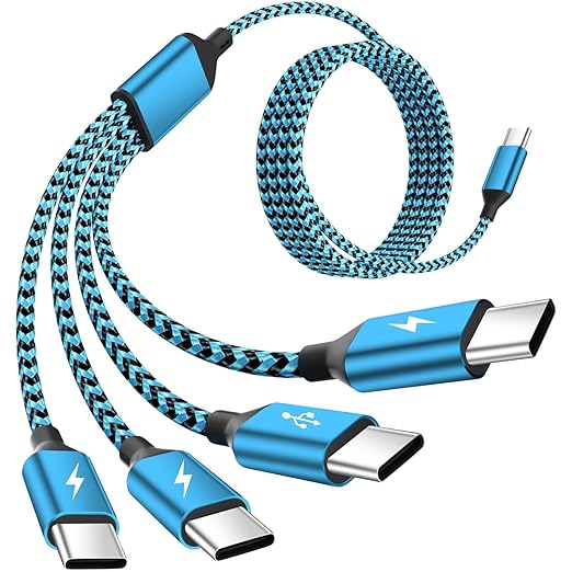 USB C Splitter Multi Charging Cable for Multiple Devices, Fast Charging 4 in 1 Charging Cord, Braided USB C Phone Charger Cable with 4 Type-C Connectors for iPhone 16 15 Pro Samsung S24 S23
