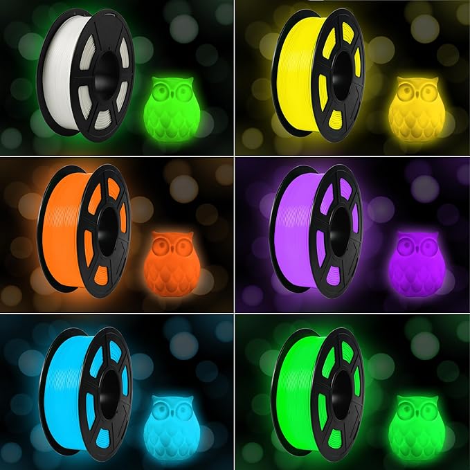SUNLU PETG Glow in The Dark Filament Bundle, Luminous PETG 3D Printer Filament 1.75mm, Dimensional Accuracy +/- 0.02mm, 4kg in Total, 1kg per Spool, 4 Pack. (Glowing Blue/Green/Red/Yellow)