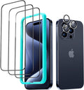 ESR 3+1 Pack for iPhone 15 Pro Max Screen Protector, 3 Black Edge Tempered-Glass Film and 1 Set Camera Lens Protector, 2.5D Curved Edges, Full-Coverage Military-Grade Protection, Scratch Resistant