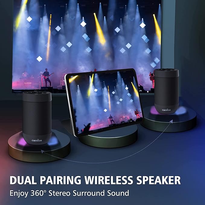 Bluetooth Speaker,5.3 Bluetooth Speakers Wireless,TWS Stereo Pairing,Built in Mic,360 HDSound,IP65 Waterproof Speaker,Support TF Card, for Home/Party/Outdoor/Beach, Gift for Men/Women-Black