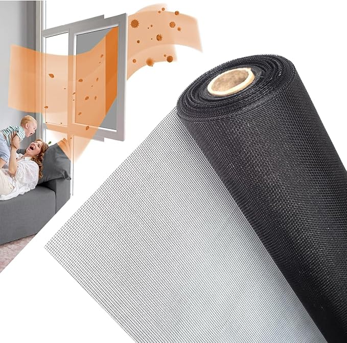 48inch*100ft Window Screens Replacement, Cuttable Fiberglass Roll Screens Door Mesh, Repair Screens Net DIY Screening Mesh Netting Black for Windows, Door, Pool, Porch,Patio