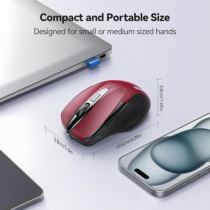 TECKNET Wireless Mouse for Laptop, Silent Mouse Quiet Click, Computer Mice Wireless, 6 Adjustable 4000 DPI Computer Mice