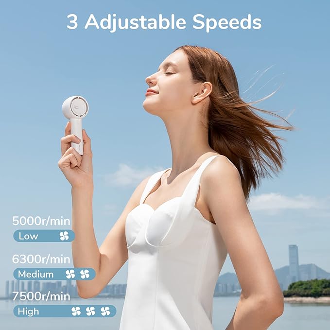 JISULIFE Mini Portable Fan-Bladeless Safe Design, Powerful Turbo Handheld Fan with 3 Speeds, USB Rechargeable, Small Pocket Design for Travel/Lash, Gifts For Girls/Women