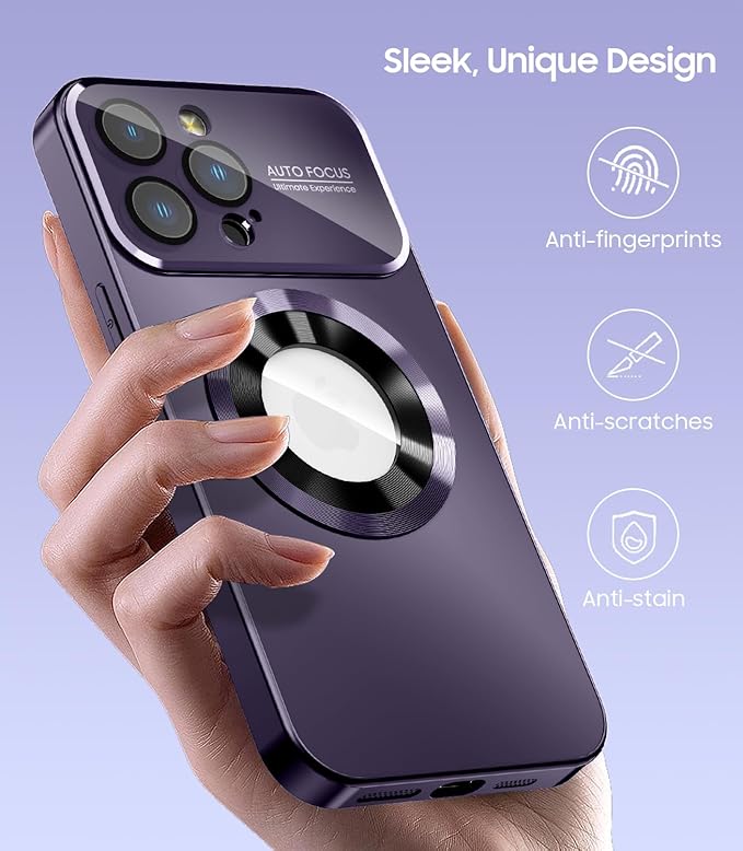 Magnetic for iPhone 14 Pro Max Case, Compatible with MagSafe, Built-in Camera Lens Protector, Logo View, Military Grade Drop Proof Phone Case Cover, Purple