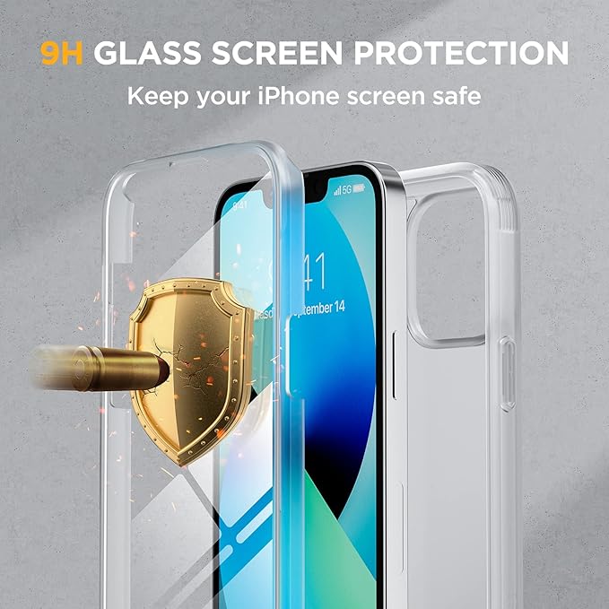 Miracase Compatible with iPhone 13 Mini case 5.4 inch, 2023 Upgrade Full-Body Glass Clear Case Bumper Case with Built-in 9H Tempered Glass Screen Protector for iPhone 13 Mini,Matte Clear