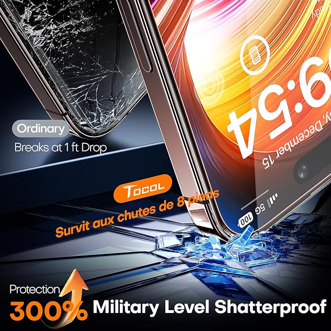 TOCOL for iPhone 16 Pro Max Screen Protector 9H Hardness Military Grade Shatterproof HD Tempered Glass Full Coverage Easy Installation Case Friendly 2 Pack