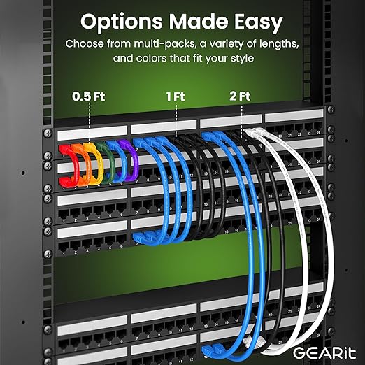 GearIT Cat 6 Ethernet Cable Pack - 10-Pack 7 ft Cat6 Ethernet Patch Cables | RJ45 Network Patch Cable, 10 Gbps Snagless Gold-Plated Connectors - Ethernet Cable Cat 6 for PC, TV, Router - Blue