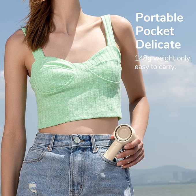JISULIFE Mini Portable Fan-Bladeless Safe Design, Powerful Turbo Handheld Fan with 5 Speeds, 16Hrs Max Cooling Time，USB Rechargeable, Small Pocket for Travel/Lash, Gifts For Girls/Women