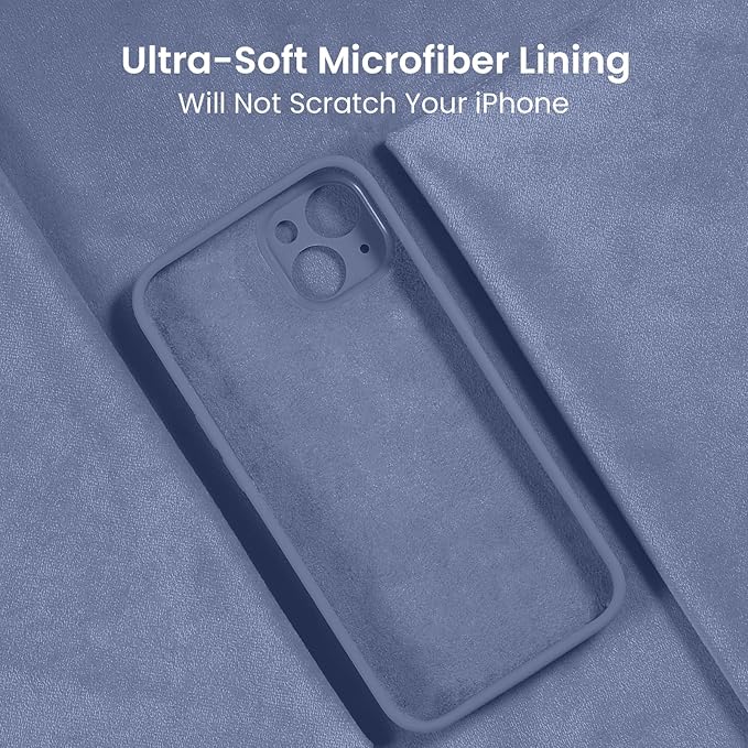 FireNova Designed for iPhone 15 Case, Silicone Upgraded [Camera Protection] Phone Case with [2 Screen Protectors], Soft Anti-Scratch Microfiber Lining Inside, 6.1 inch, Lavender Gray