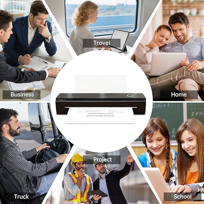 Portable Thermal Printer For Travel - N80 Inkless Bluetooth Printers, Wireless Impresora Portátil with 8.5"x11" US Letter Thermal Paper, Compatible with Phone, iOS, Android, Laptop For Home Office Car