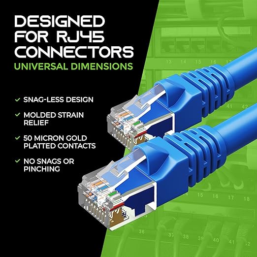 GearIT 24-Pack, Cat5e Ethernet Patch Cable 0.5 Feet - Snagless RJ45 Computer LAN Network Cord, Blue - Compatible with 24 48 Port Switch POE Rackmount 24port Gigabit