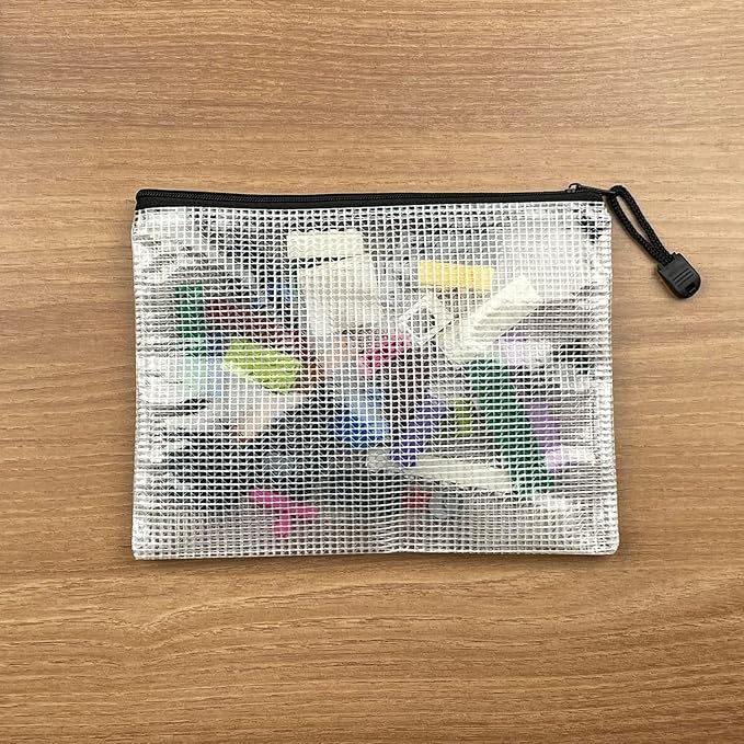 Plastic Mesh Zipper Pouch Document Folders Bag Zip File Bags for Office Supplies Storage-15 Pcs (Black, 3"x 5")