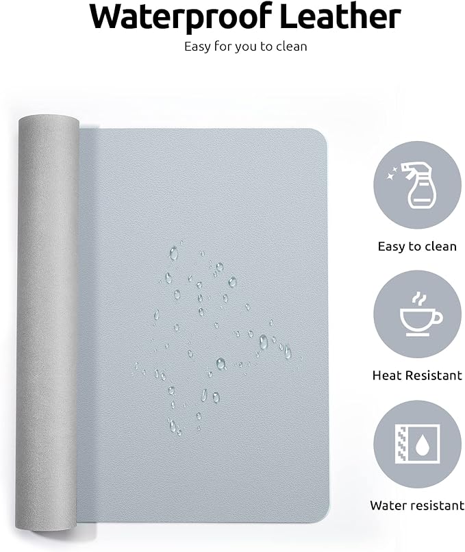 YSAGi Leather Desk Pad Protector, Office Desk Mat, Large Mouse Pad, Non-Slip PU Leather Desk Blotter, Laptop Desk Pad, Waterproof Desk Writing Pad for Office and Home (Light Grey, 23.6" x 13.8")