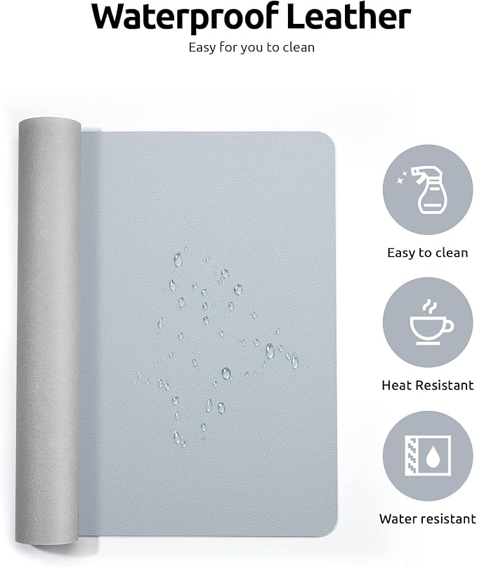 YSAGi Leather Desk Protector, Office Mat, Large Mouse Mat, Non-Slip PU Leather Blotter, Laptop Desk Mat, Waterproof Writing Pad for Office and Home (Light Grey, 35.4" x 17")
