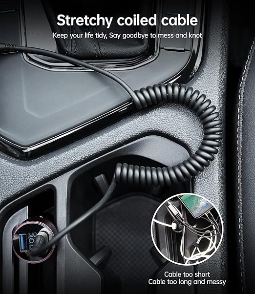 iPhone Charger Cable for Car (3FT/5FT), 2Pack Coiled Lightning Cable, [Apple MFi Certified] Retractable Charging Cord Compatible with iPhone 14/13/12/11 Pro Max/XS MAX/XR/XS/8/iPad/iPod/CarPlay