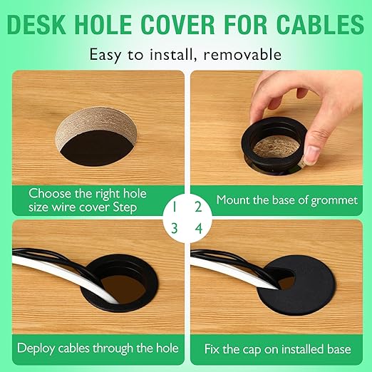 5 Pcs Desk Grommet 1-1/2" / 38 mm, Desk Cord Hole Cover, Cable Grommet ABS Plastic, Desk Hole Grommet for Home & Office Pc, Detachable Cable Cord Organizer-White