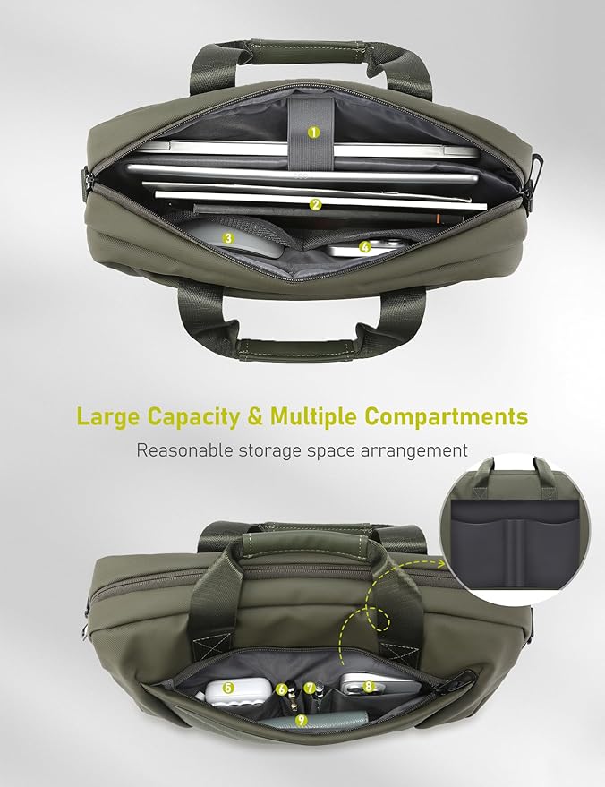 15-16 Inch Laptop Shoulder Bag Business Briefcase Water Resistant Computer Messenger Bags Compatible with MacBook Pro 16, MacBook Air 15 M4, HP, Dell, ASUS Notebook, Green